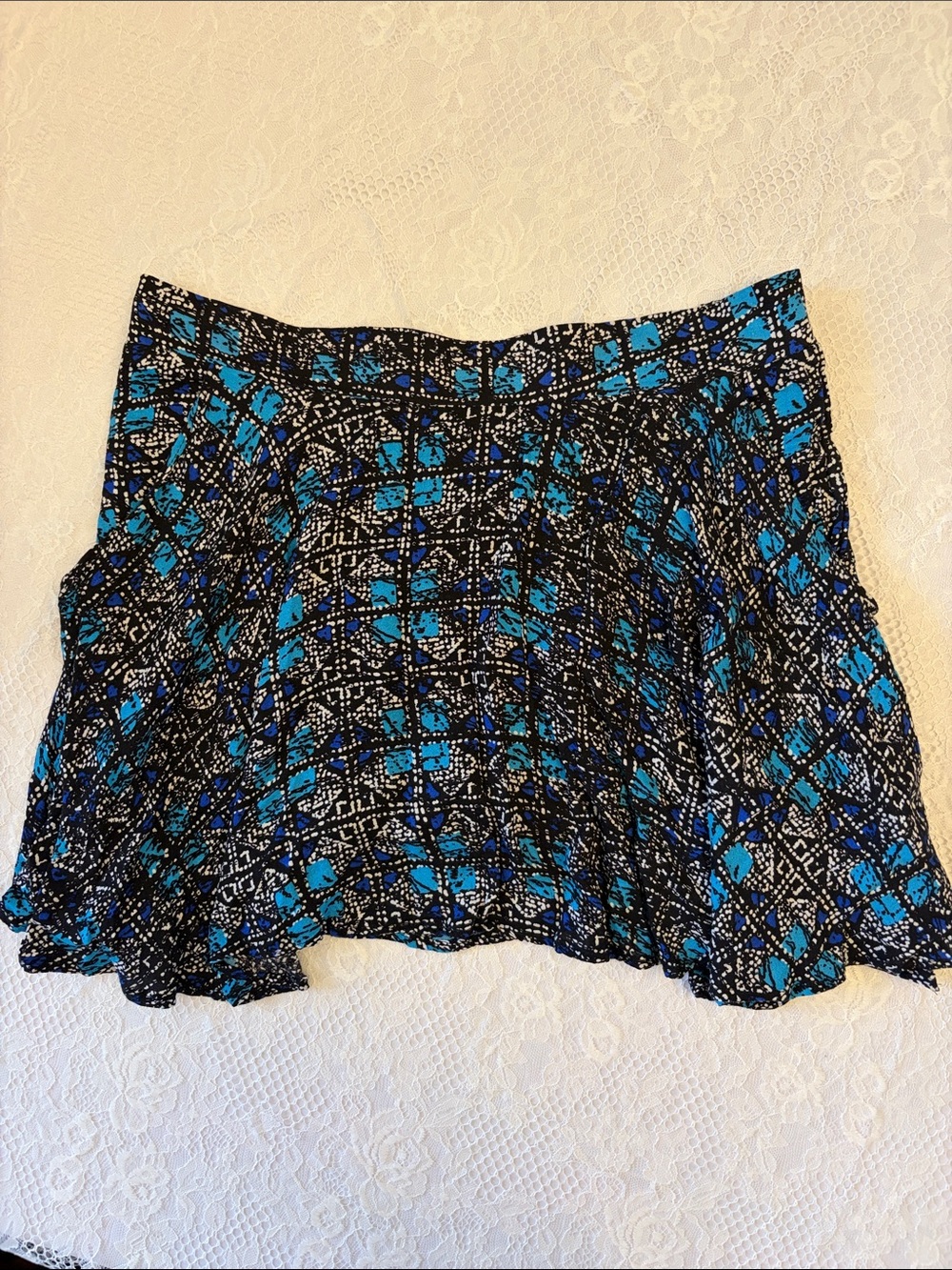 Free People Blue and Black Patterned Flutter Skater Skirt